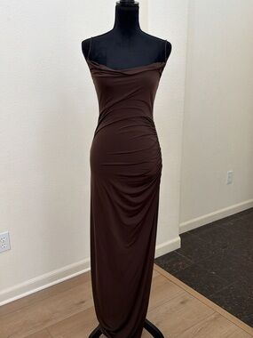 Lovers + Friends Odessa Brown Ruched Maxi Gown Dress Size M